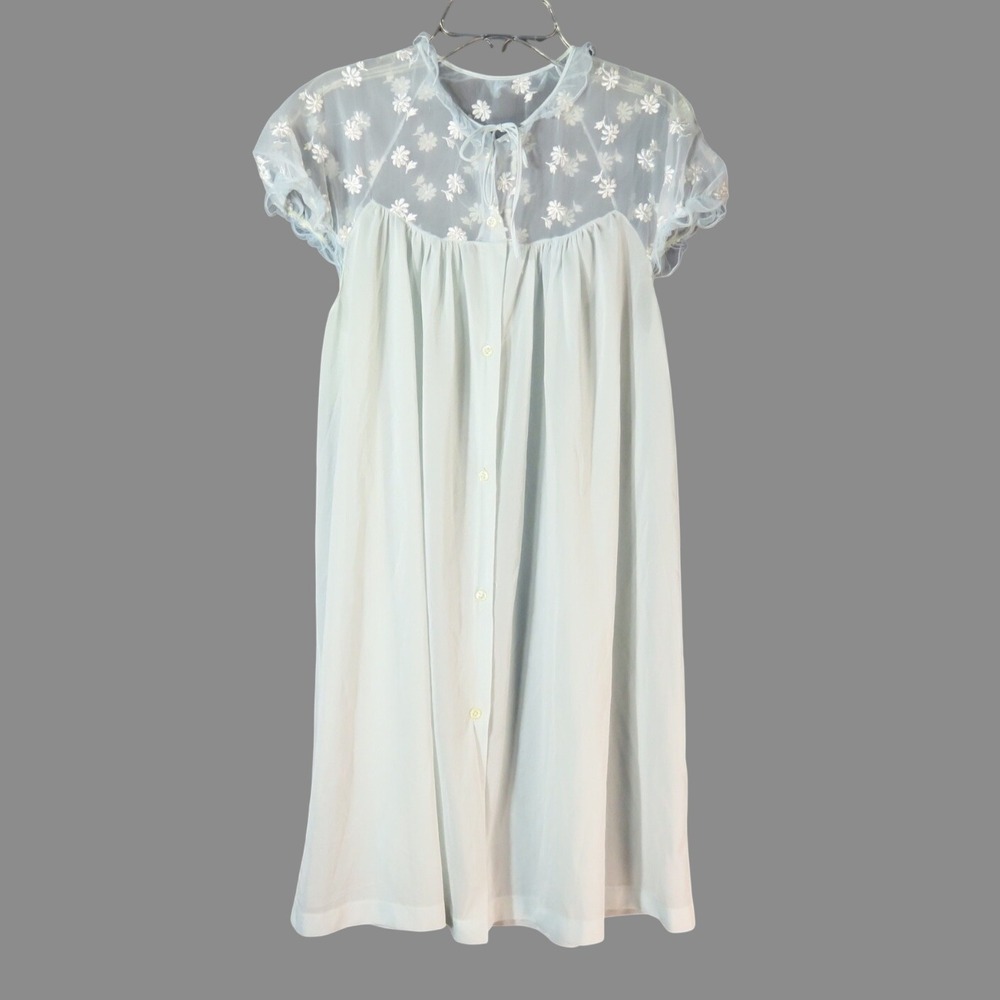 VTG Carters Light Blue Night Gown Robe JUNIORS GIRLS 13 Silky Nylon w/Lace Upper